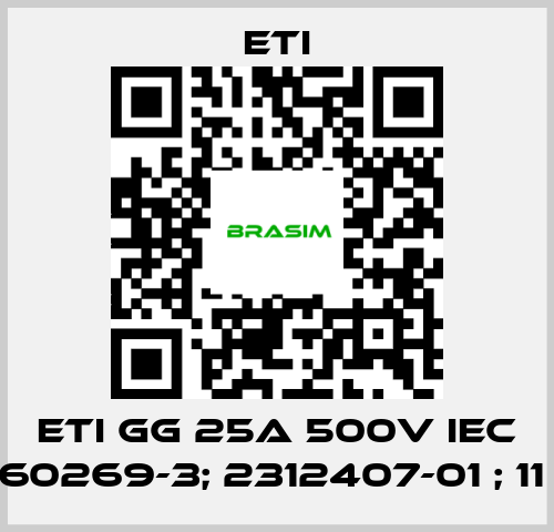 Eti-ETI GG 25A 500V IEC 60269-3; 2312407-01 ; 11  price