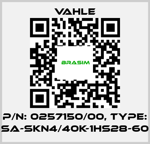 Vahle-P/n: 0257150/00, Type: SA-SKN4/40K-1HS28-60 price