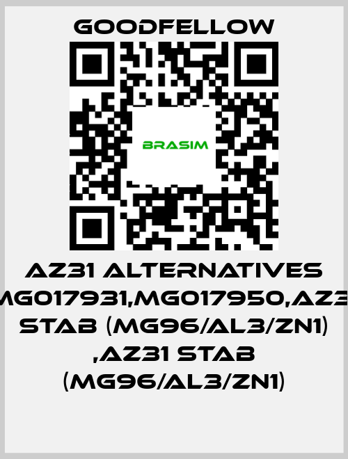 Goodfellow-AZ31 alternatives MG017931,MG017950,AZ31 Stab (Mg96/Al3/Zn1) ,AZ31 Stab (Mg96/Al3/Zn1) price