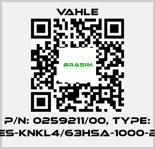 Vahle-P/n: 0259211/00, Type: ES-KNKL4/63HSA-1000-2 price