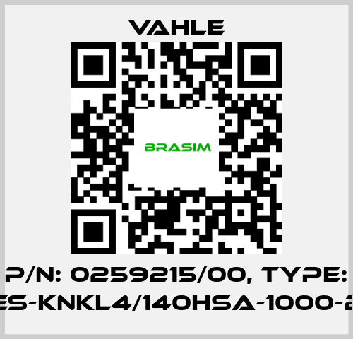 Vahle-P/n: 0259215/00, Type: ES-KNKL4/140HSA-1000-2 price