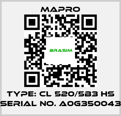 Mapro-Type: CL 520/5B3 HS Serial No. A0G350043 price