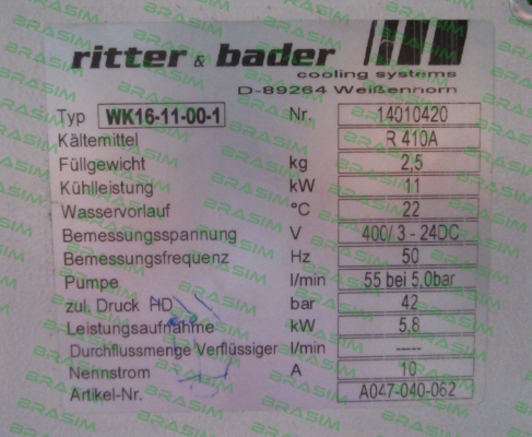 Ritter & Bader-A047-040-062 / WK16-11-00-1-R410A price