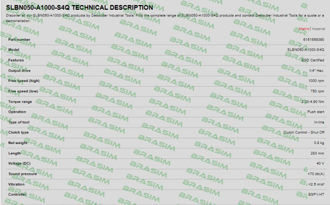 Desoutter-P/N: 6151659390 Type: SLBN050-A1000-S4Q price