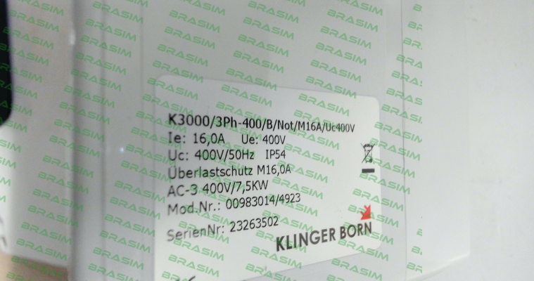 Klinger Born-0098.3014 (K3000/3Ph-400V/B/Not/MxA/Uc400V) price