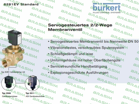 Burkert-5281 A 25,0 NBR MS G1 PN0,2-16bar 24V DC replaced by 2/2-Wege-Magnetventil Typ 6281 price