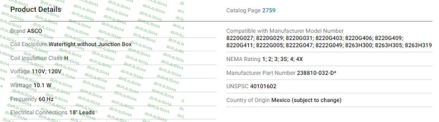 Asco-238810-032-D price