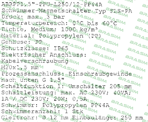 Kübler-ABRPP1, 5"-PPU-L250/12-PP44A  price