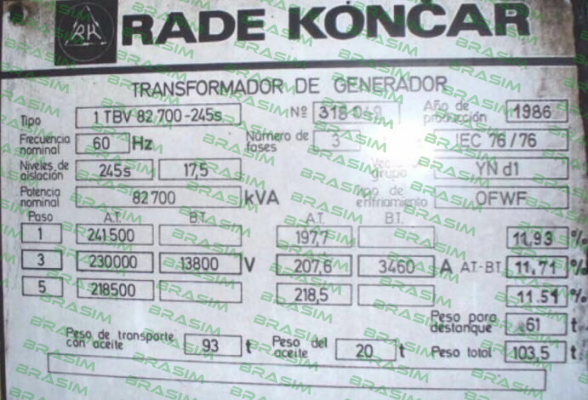 RADE KONCAR-1 TBV 82 700-245s  price