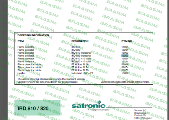 Satronic-IRD 820 Industrial, 16202 - IRD820 price