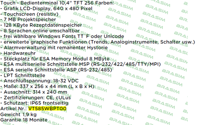 Esa-VT585WBPT00 price