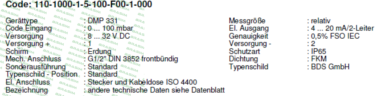 Bd Sensors-DMP331 Code:110-1000-1-5-100-F00-1-000 price