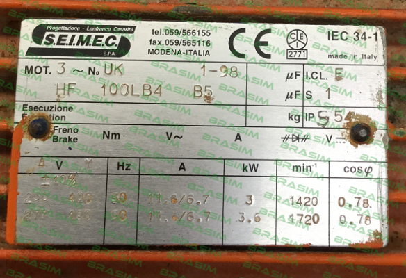 Seimec (Rossi)-HF100LB4 B5 Obsolete! Replaced by HB3 112MA 4 230.400-50 B5  price