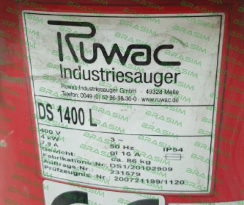 Ruwac-top cover for Ds 1400 L  price