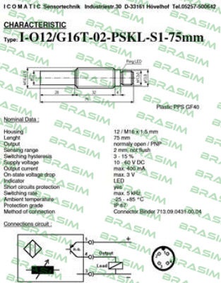 ICOMATIC Sensortechnik-I- O12/G16T-02-PSKL-S1-75mm price