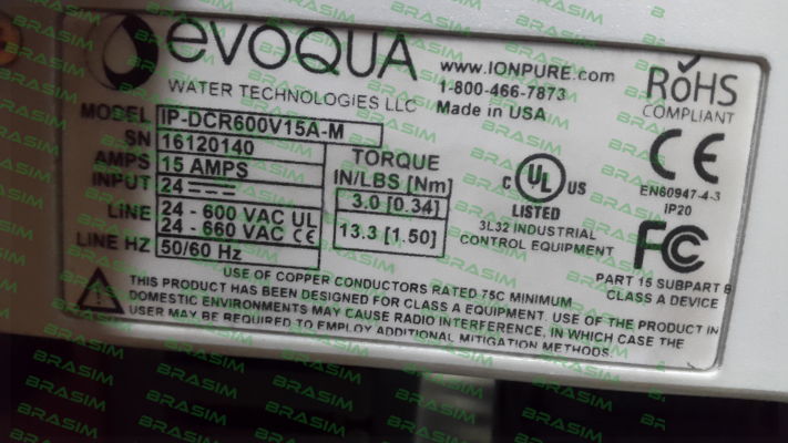 Evoqua Water Technologies-Model: IP-DCR600V15A-M price