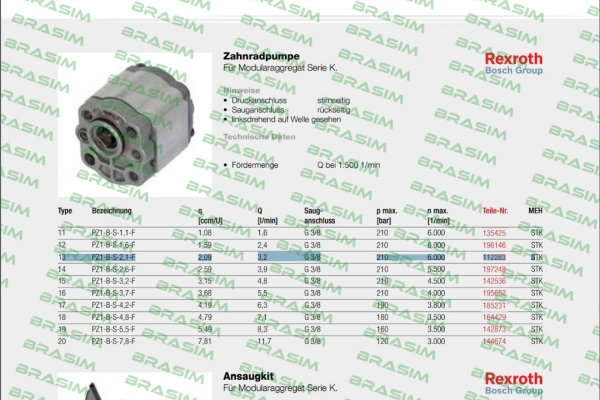 Rexroth-PZ1-B-S-2,1-F obsolete,alternative BR1 (2,00 ccm/U) price