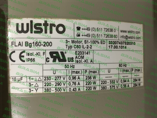 Wistro-Typ: C60 IL-2-2 FLAI Bg160-200 (17.00.1014) price