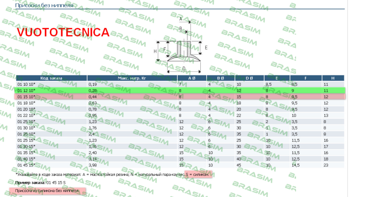 Vuototecnica-old code 011510S - new code 011510SB price