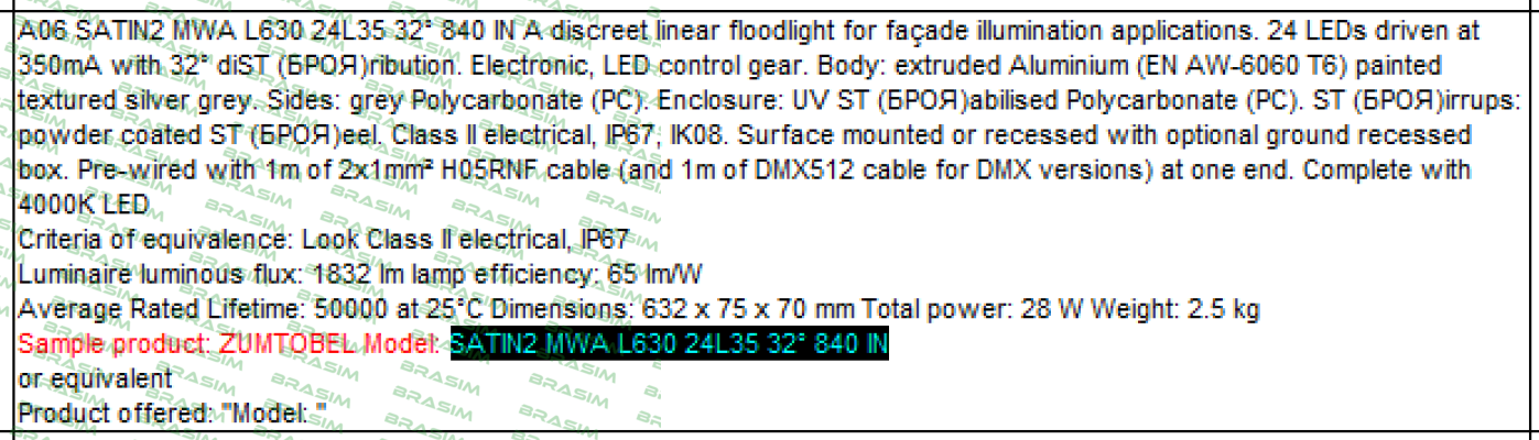 Zumtobel-SATIN2 MWA L630 24L35 32° 840 IO  price