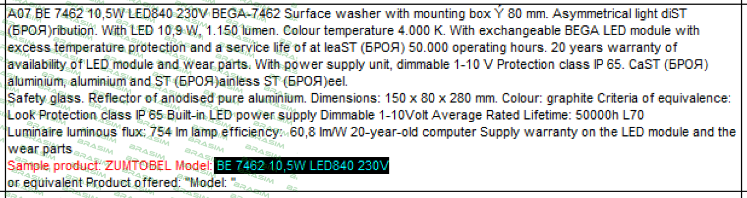 Zumtobel- BE 7462 10,5W LED840 230V  price