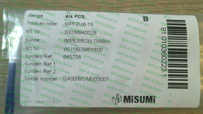 Misumi-MPFZU6-15 price