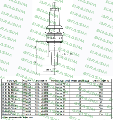 Beru-Type ZE 14-12-400 A1 price