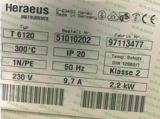 Heraeus-51010202 (Type T6120) is no longer available - 51010272 Alternative.  price