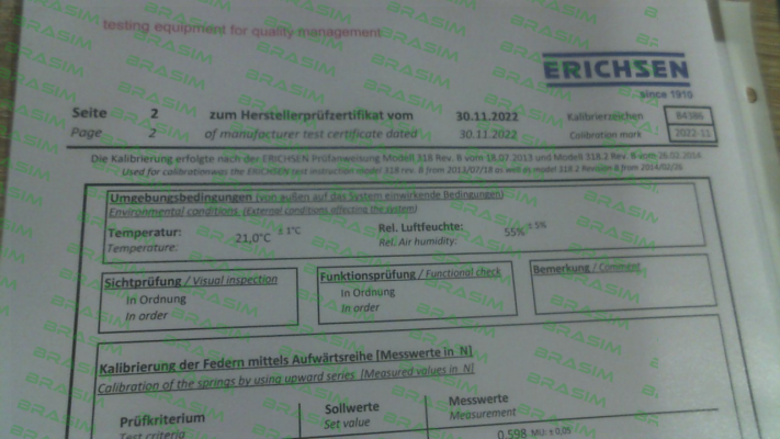 Erichsen-Calibration certificate for 00200131 price