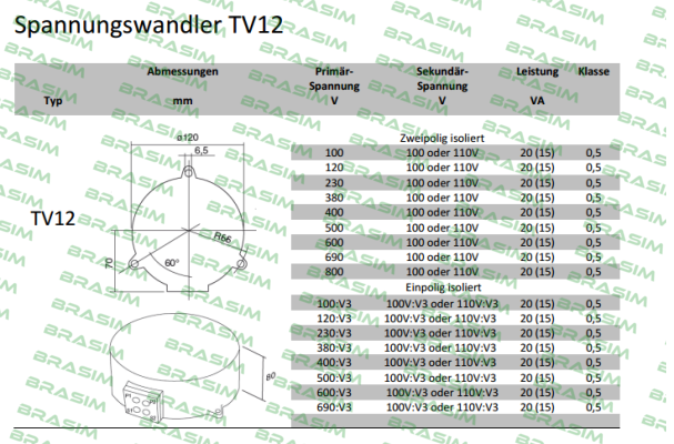 Revalco-TV12, 690/100V Kl.0,5 20VA  price