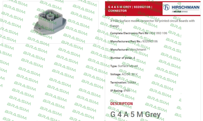 Belden (Lumberg / Hirschmann)-P/N: 932092106, Type: G 4 A 5 M grey price