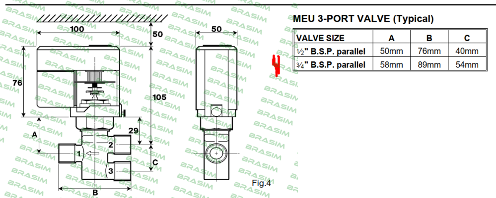 Satchwell-MEU 3-Port Valve ¾“ B.S.P. parallel price