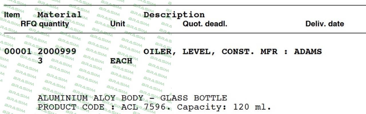 Adams Company-ACL 7596 A  price