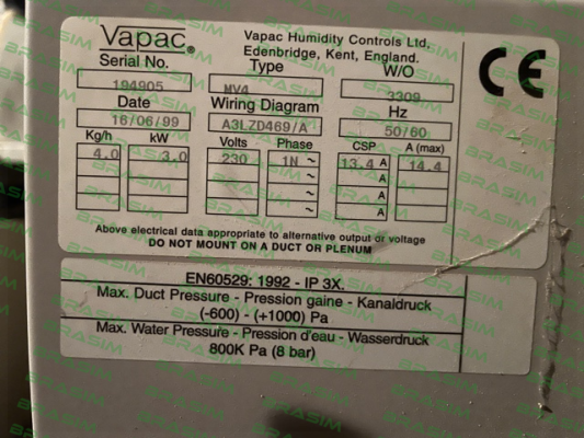 Vapac-Type: MV4 W/O 3309 price